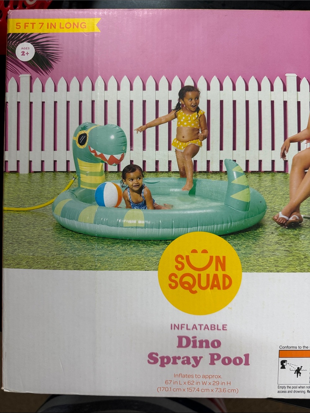 Sun Squad Kids Inflatable Dino Spray Pool - Green